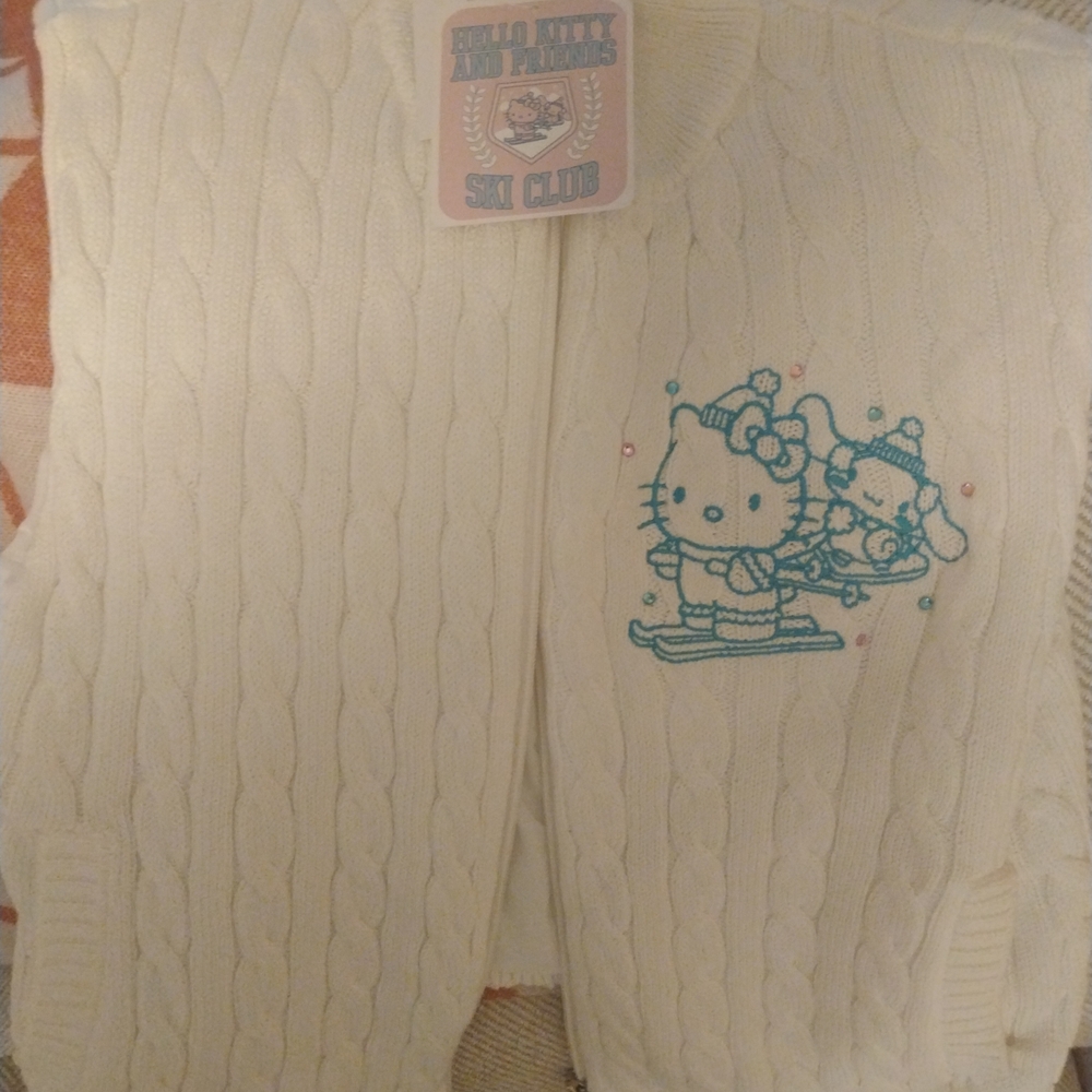 Hello Kitty Women's Ski Club White Cable Knit Vest